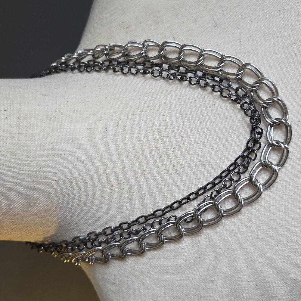 NWOT C.O. & C.O. Triple Chain Adjustable Silver Toned Necklace
